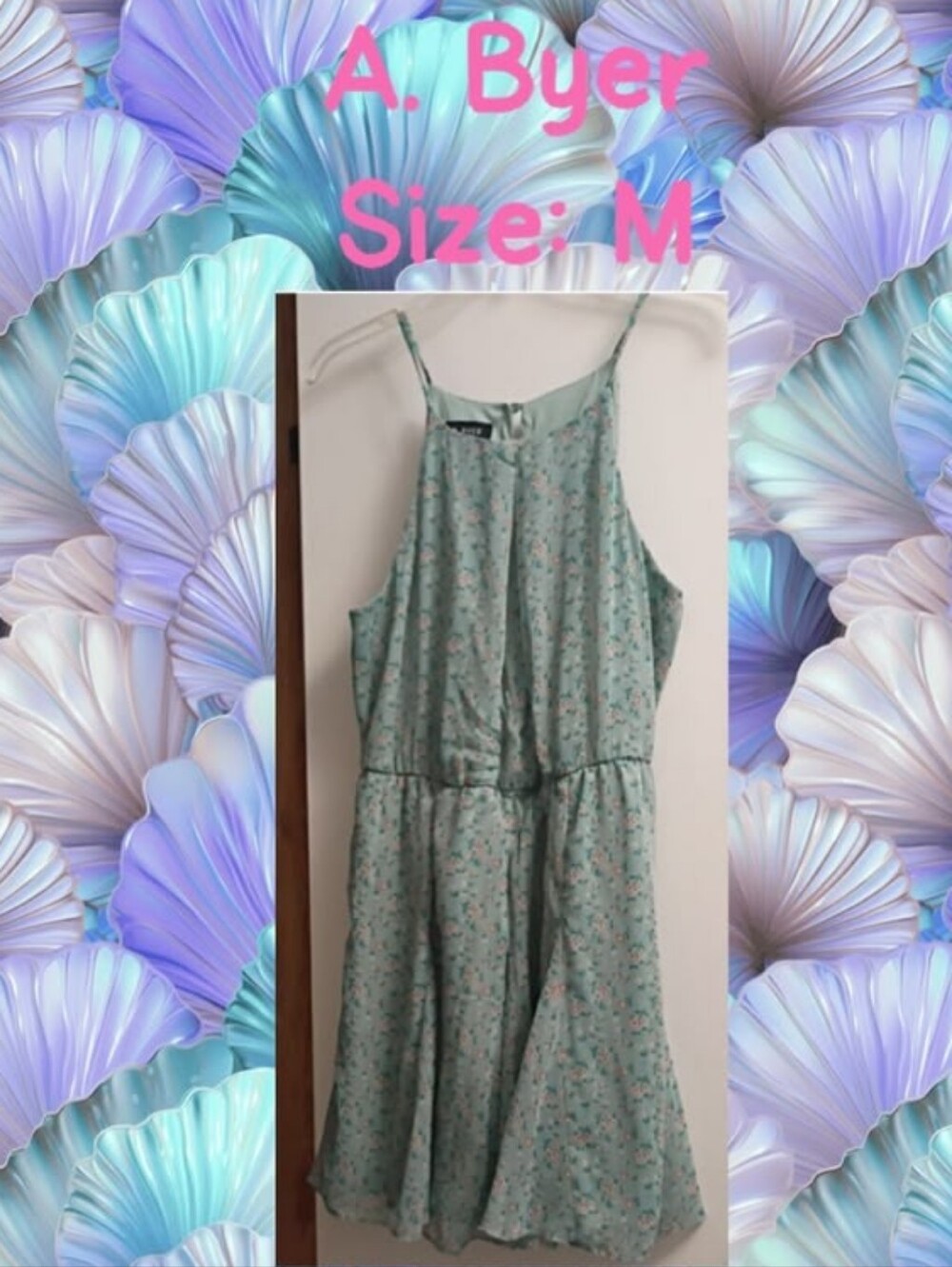 A. Byer Mint Green Floral Spaghetti-Strap Mini Dress